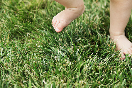婴儿赤脚站在草地上免疫童年手指皮肤赤脚脚趾女孩男生孩子新生图片