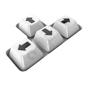 四支白色键盘箭头在白背景上的键 侧面图片