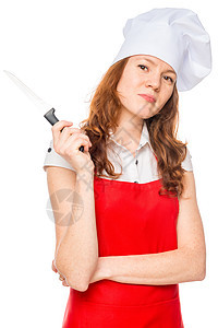成功厨师用刀子的垂直肖像图片