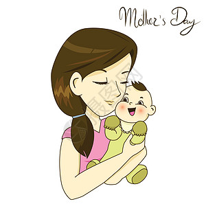 妈妈带着爱抱着她的小宝宝家庭男生插图女孩孩子微笑母性母亲女士女性图片