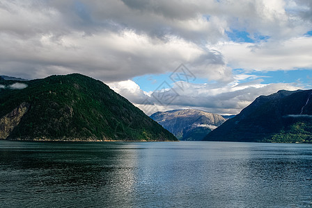 森林绿林 开斋节在峡湾的山岸上天空旅行全景爬坡天堂反射蓝色海岸线旅游岩石图片