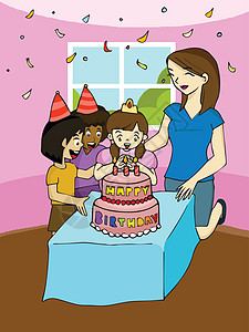 家庭生日派对孩子女孩卡通片丝带乐趣孩子们庆典女士母亲团体图片