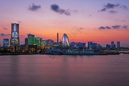 横滨日落城市港口风景摩天大楼车轮天空建筑物场景吸引力图片