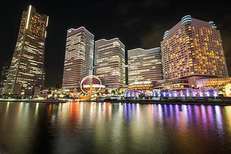 横滨市中心日落港口商业建筑学车轮旅行吸引力天空风景图片
