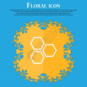 honeycomb 图标符号 Floral 平面设计在蓝色抽象背景上 有文本的位置 矢量图片