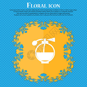 香水图标标志 蓝色抽象背景上的花卉平面设计 并为您的文本放置了位置 韦克托图片