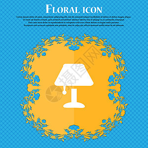 台灯图标标志 蓝色抽象背景上的花卉平面设计 并为您的文本放置了位置 韦克托灯笼金属奢华灯泡地面家具按钮装饰技术绘画图片