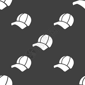 球帽图标标志 灰色背景上的无缝模式 韦克托顶峰帆布棒球男人服装打印艺术棉布纺织品衣服图片