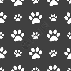 爪子图标标志 灰色背景上的无缝模式 韦克托用户痕迹脚趾按钮小狗插图网络踪迹打印宠物图片