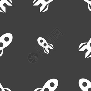 火箭图标标志 灰色背景上的无缝模式 韦克托火焰科学引擎技术人造卫星飞船星系卡通片外星人飞碟图片