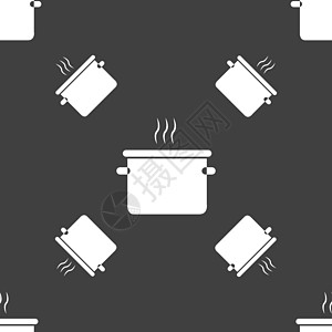 平底锅烹饪图标标志 灰色背景上的无缝模式 韦克托厨具艺术用餐美食用具煎锅正方形插图黑色服务图片