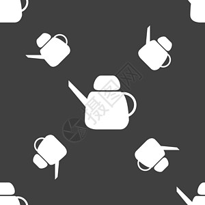 水壶图标标志 灰色背景上的无缝模式 韦克托烹饪食堂酿造厨房餐具茶壶时间电气餐厅早餐图片