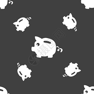 存钱罐图标标志 灰色背景上的无缝模式 韦克托动物按钮界面现金小路经济货币陶瓷银行业银行图片