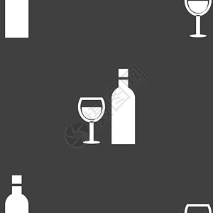 葡萄酒图标标志 灰色背景上的无缝模式 韦克托叶子豪饮绘画店铺藤蔓玻璃食物酒杯酒吧插图图片