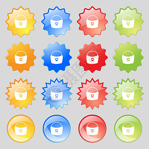 妇女手袋图标符号 大套16个彩色现代按钮 用于设计 矢量图片