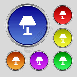 桌灯灯图标符号 光亮彩色按钮上的圆形符号 矢量图片