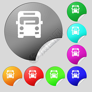 Bus 图标符号 套用8个多色圆环按钮 贴纸 矢量学校网络旅游正方形服务公共汽车车站商务民众男人图片
