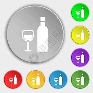 葡萄酒图标标志 八个平面按钮上的符号 韦克托图片