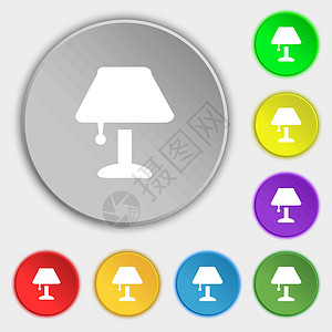 台灯图标标志 八个平面按钮上的符号 韦克托图片
