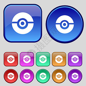 pokeball 图标标志 一套十二个复古按钮为您的设计 韦克托图片