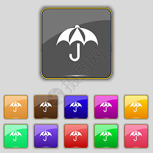 伞状图标符号 设置为您网站的11个彩色按钮 矢量用户纸盒天气下雨配饰季节船运阳伞界面卡车图片