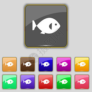 鱼图标标志 为您的站点设置十一个彩色按钮 韦克托图片