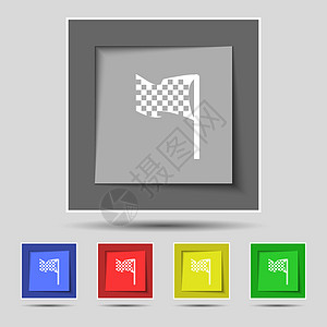 原始五个彩色按钮上的赛车旗帜图标标志 韦克托图片