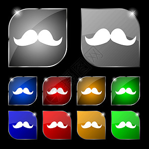 Retro 胡子图标符号 一组有色调的十个多彩按钮 矢量图片