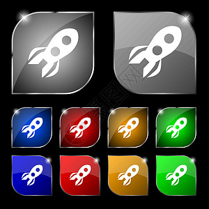 火箭图标标志 套与强光的十个五颜六色的按钮 韦克托飞船宇宙发射勘探引擎卡通片旅行飞碟天空星星图片