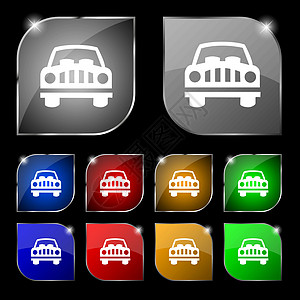 汽车图标标志 套与强光的十个五颜六色的按钮 韦克托绘画运动车辆旅行艺术公式交通运输网站插图图片