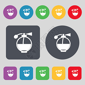 香水图标标志 一组 12 个彩色按钮 平面设计 韦克托图片