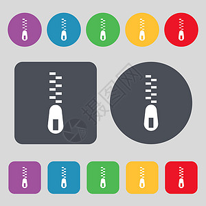 拉链图标标志 一组 12 个彩色按钮 平面设计 韦克托图片