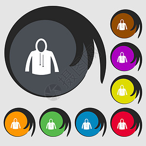 休闲夹克图标标志 八个彩色按钮上的符号 韦克托图片