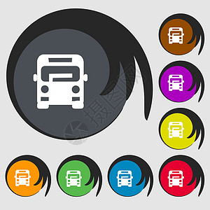 8个有色按钮上的 Bus 图标符号 矢量图片