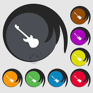吉他图标符号 8 个彩色按钮上的符号 矢量图片