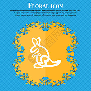 Kangaroo 图标符号 Floral 平面设计在蓝色抽象背景上 并有文本的位置 矢量图片