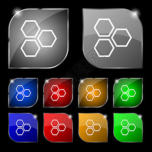蜂窝图标标志 套与强光的十个五颜六色的按钮 韦克托图片