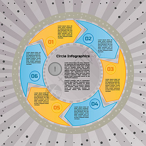 圆形信息图表设计模板艺术小册子蓝色圆圈示例网络环形黄色文本商业图片
