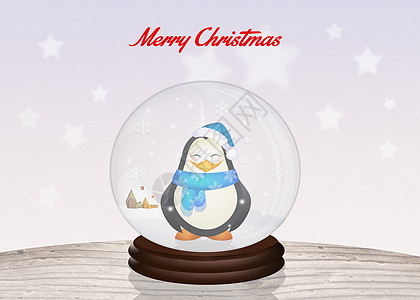 圣诞水晶球插图庆典水晶圆形明信片新年展示礼物企鹅图片