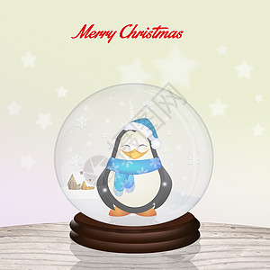 圣诞水晶球插图展示庆典水晶圆形新年礼物明信片企鹅图片