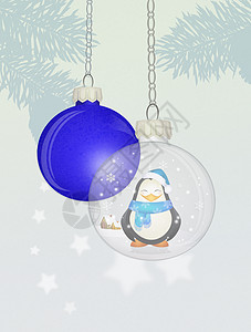 圣诞水晶球中的企鹅图片
