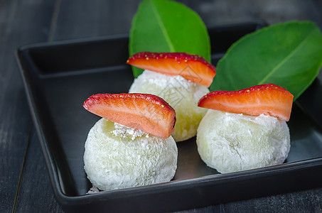 日式日本甜点美食小吃水果黑色文化白色叶子红色营养食物图片