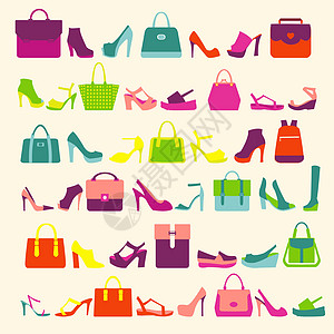 妇女手提袋和高海耳鞋裤女性男包产业购物手提箱元素配饰图标店铺正装图片