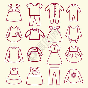 婴儿和婴幼儿服装收集大纲图标(图示)图片