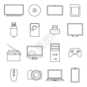 图标数字设备细线矢量图相机电视手机工具电脑记忆光盘药片监视器网络图片