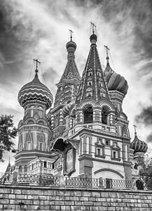 俄罗斯莫斯科红广场上的圣巴西尔大教堂Saint Basil天空蓝色地标教会历史性大教堂联盟圆顶博物馆纪念碑图片