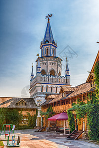 俄国莫斯科的克里姆林宫蓝色圆顶地标旅行博物馆历史旅游木头历史性城市图片