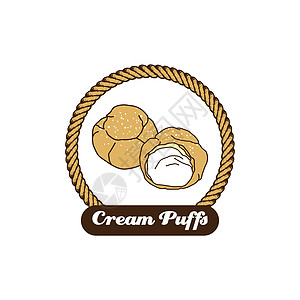 美味的奶油泡芙小吃食物白色鞭打美食香草糕点甜点咖啡店插图背景图片