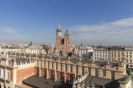 波兰克拉科夫St Mary's Basilica主市场广场航空视图背景图片