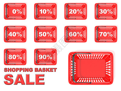 红色购物篮销售标签的集合 折扣标志  3个图片